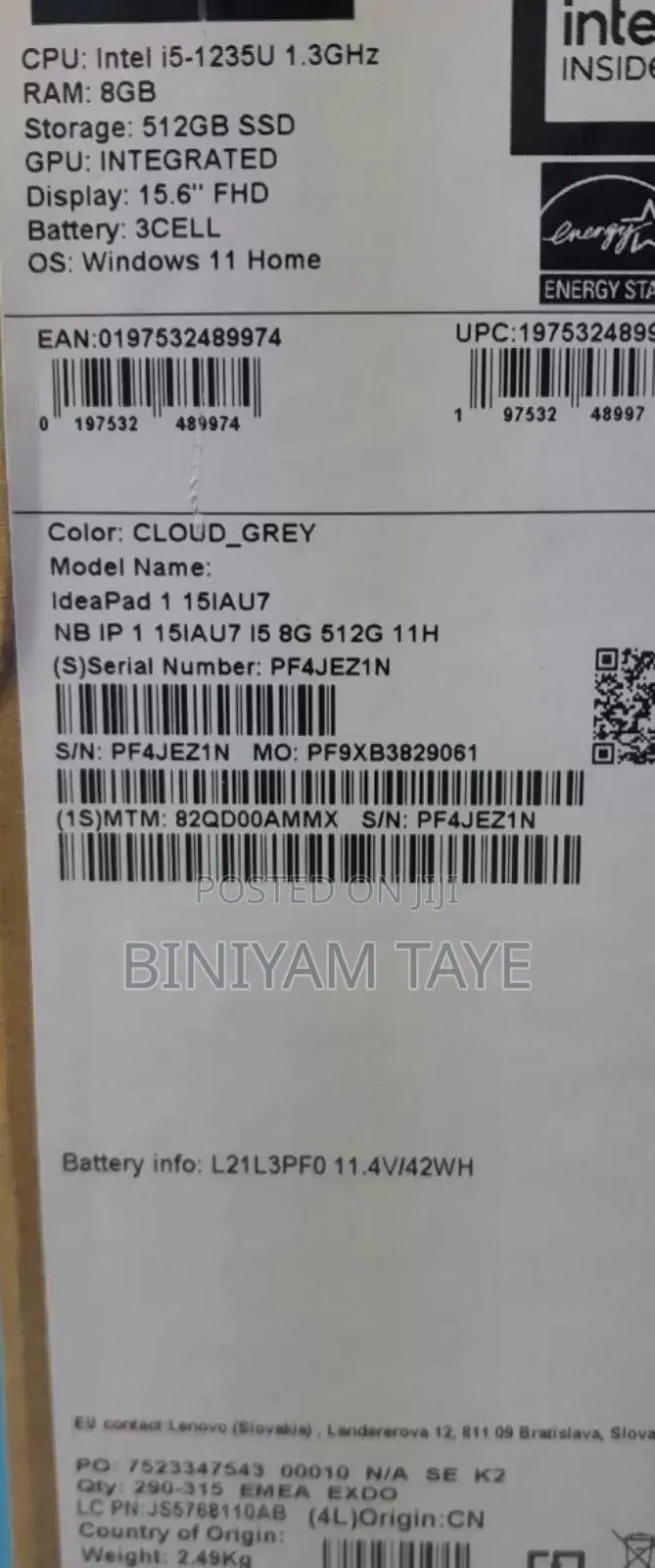 New Laptop Lenovo Ideapad 3 8GB Intel Core I5 SSD 512GB