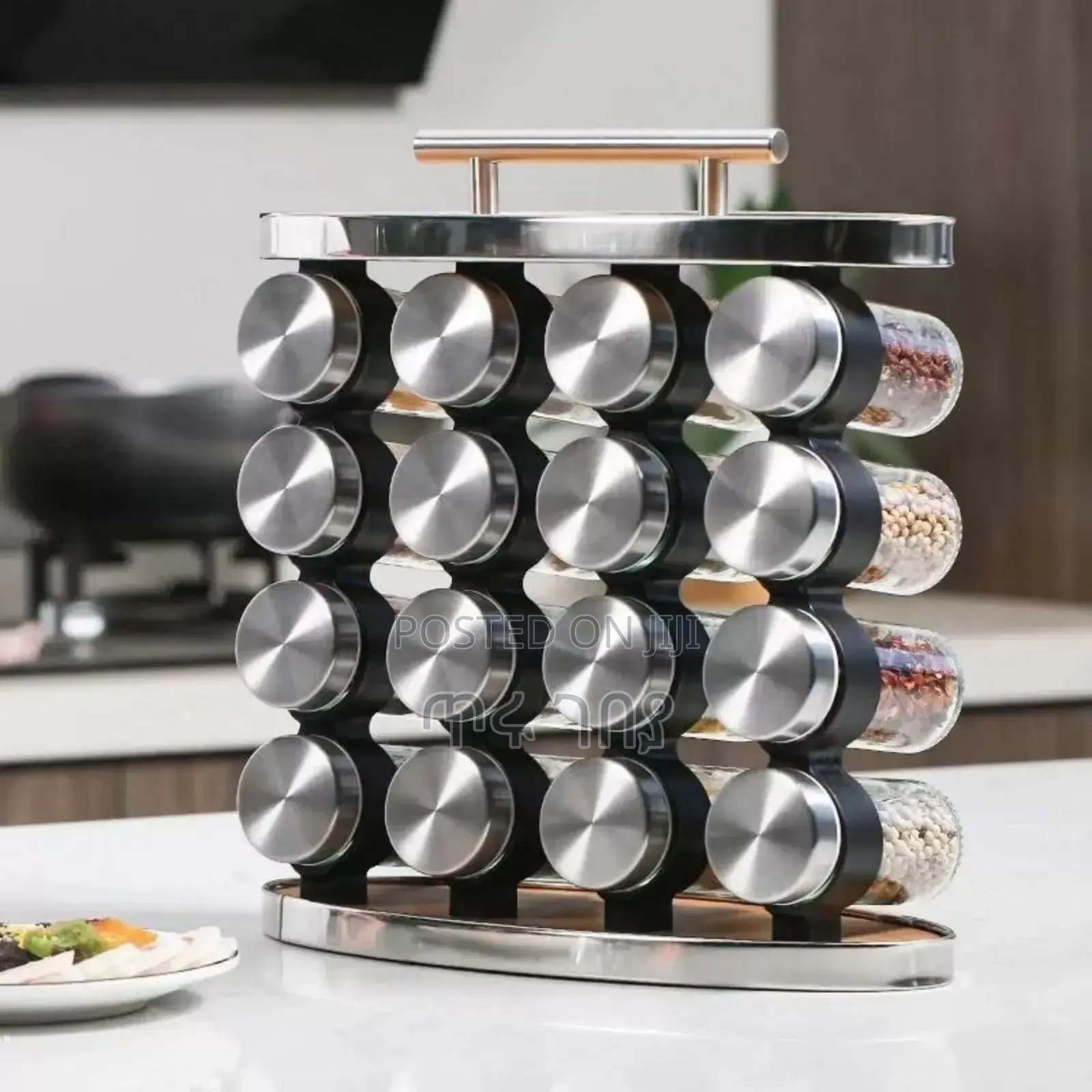 16 Set Spice Carousel Glass Jar With Rack
