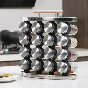 Photo - 16 Set Spice Carousel Glass Jar With Rack