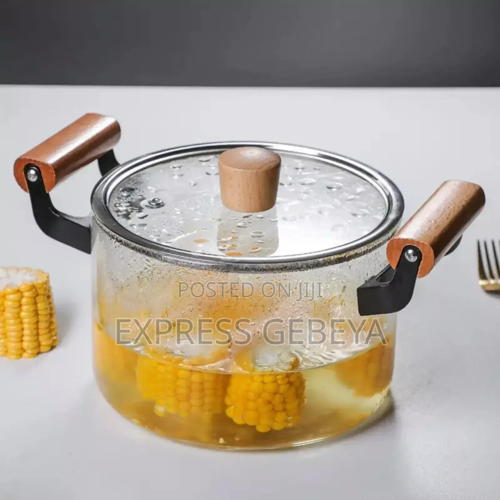 Wood Handle Double Ear Glass Pot 3.5 L