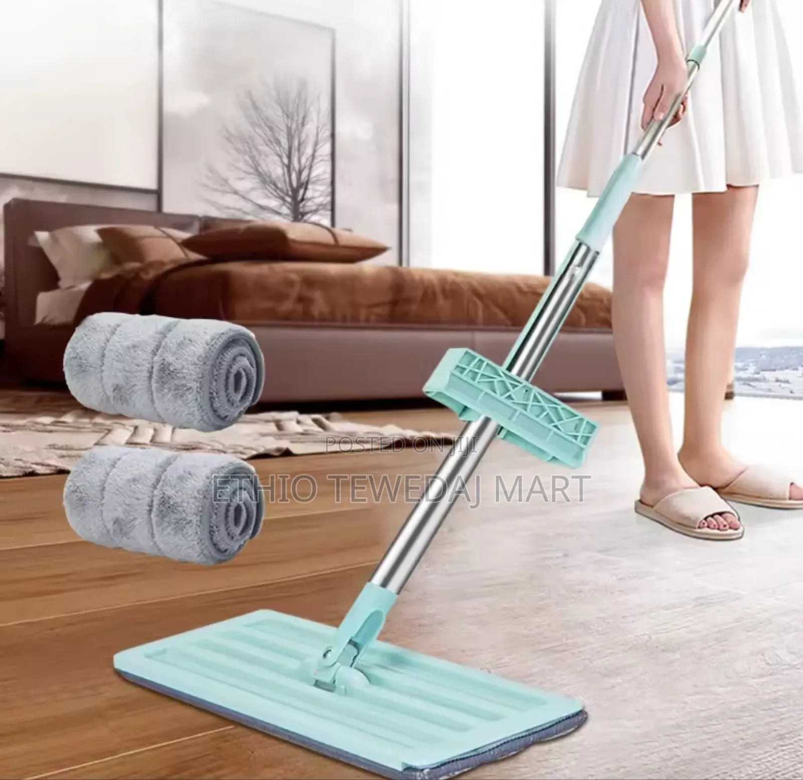 360° Rotatable Adjustable Flat Mop- መወልወያ