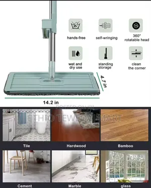 360° Rotatable Adjustable Flat Mop- መወልወያ
