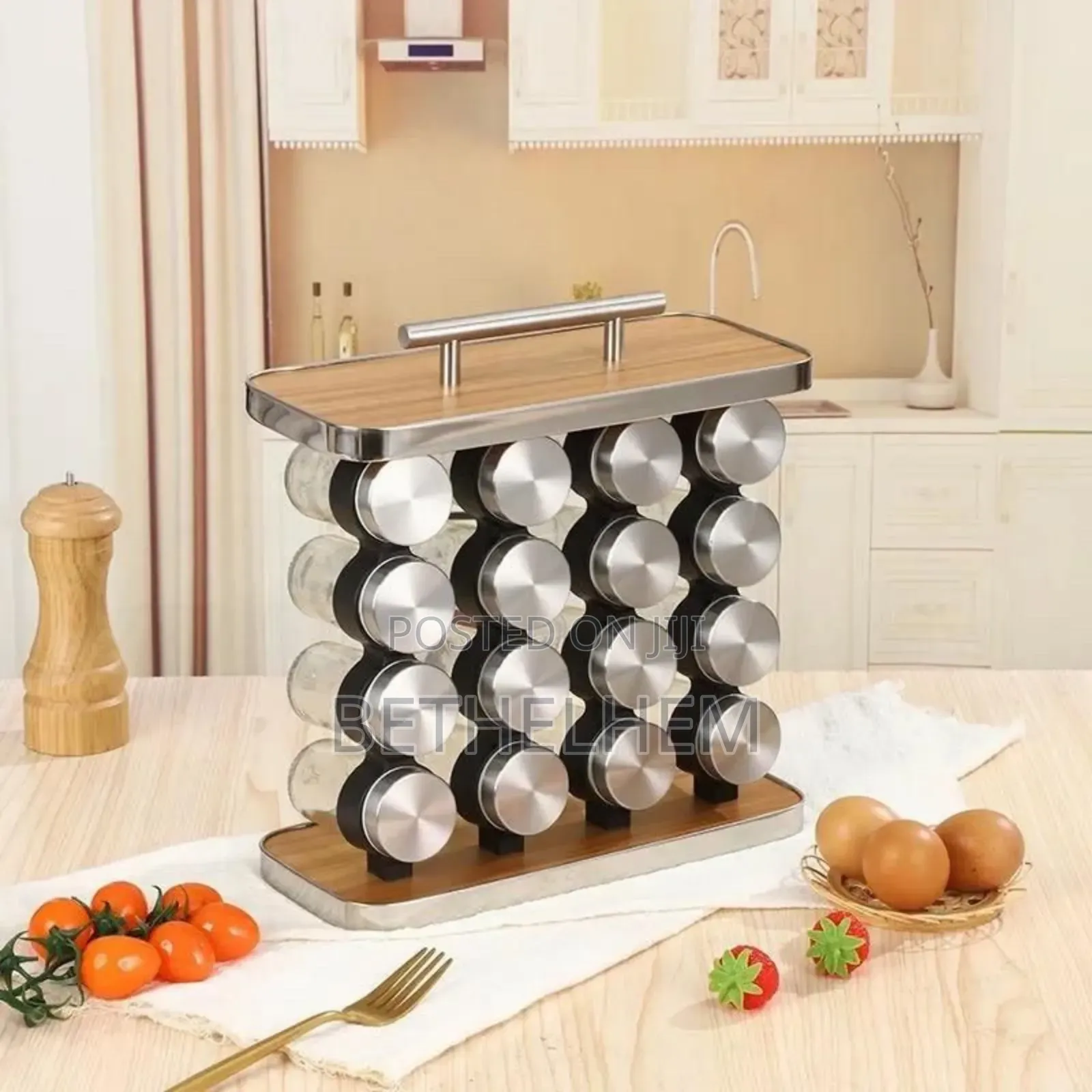 16 Set Spice Carousel Glass Jar With Rack