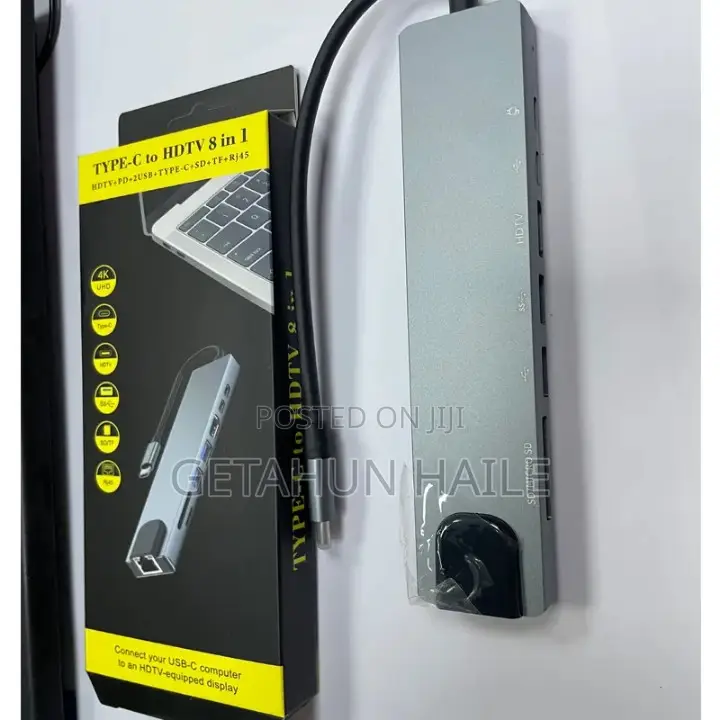 Type C to HDTV Rj 45+Tf/Sd+Usb 2*+Hdtv+Type-C+Pd (8 in 1 Usb Hub)
