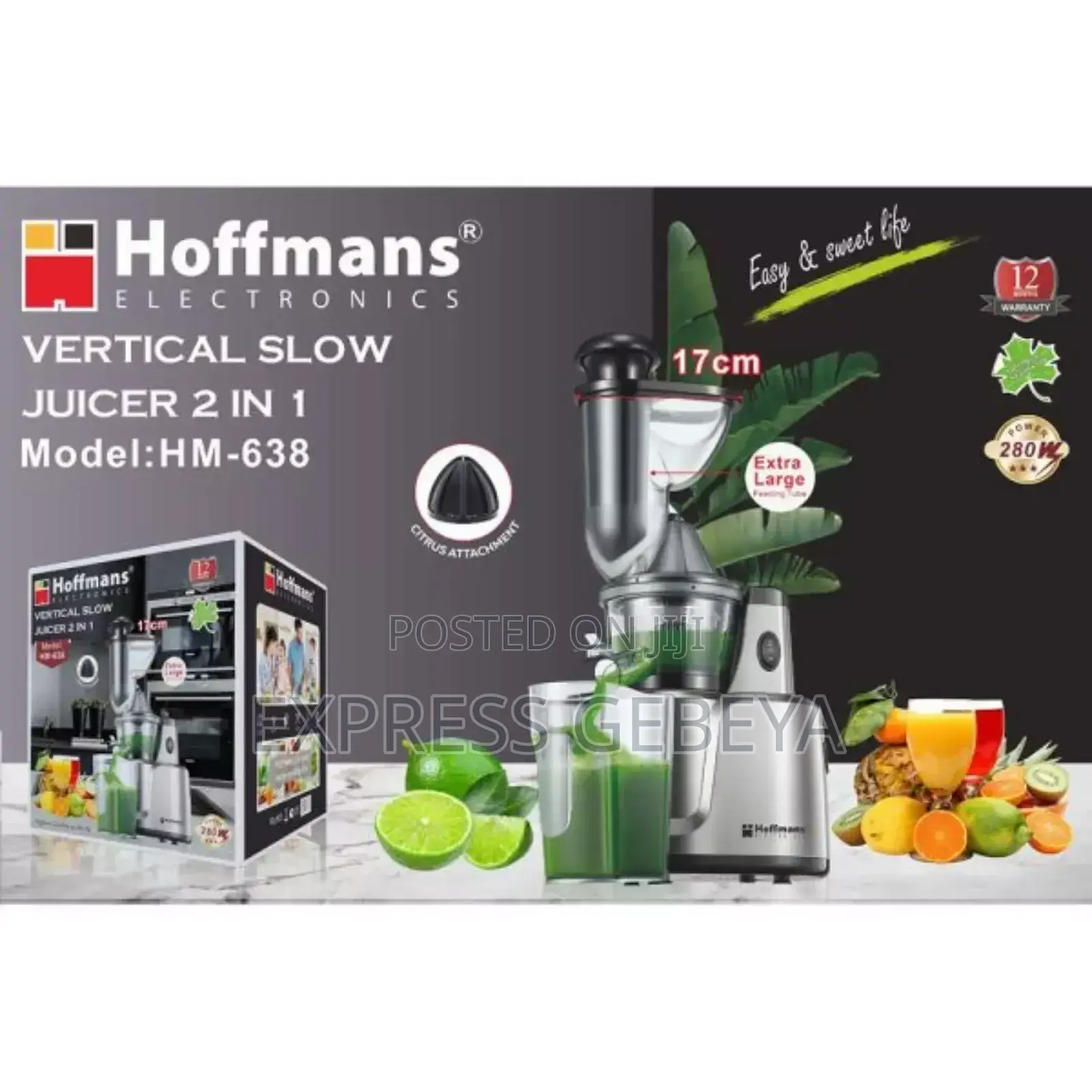 Hoffmans 2 in 1 Vertical Slow Juicer / Citrus Juicer