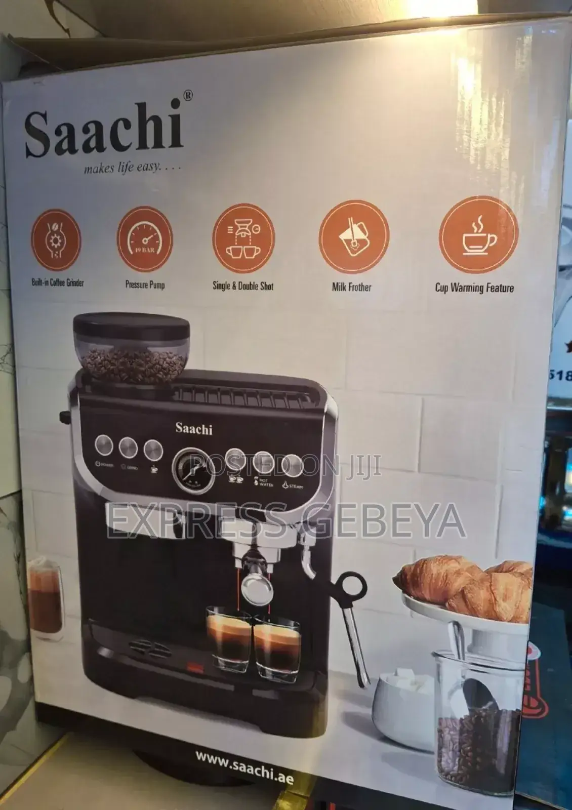 Saachi 19-Bar Coffee Maker With Built in Grinder