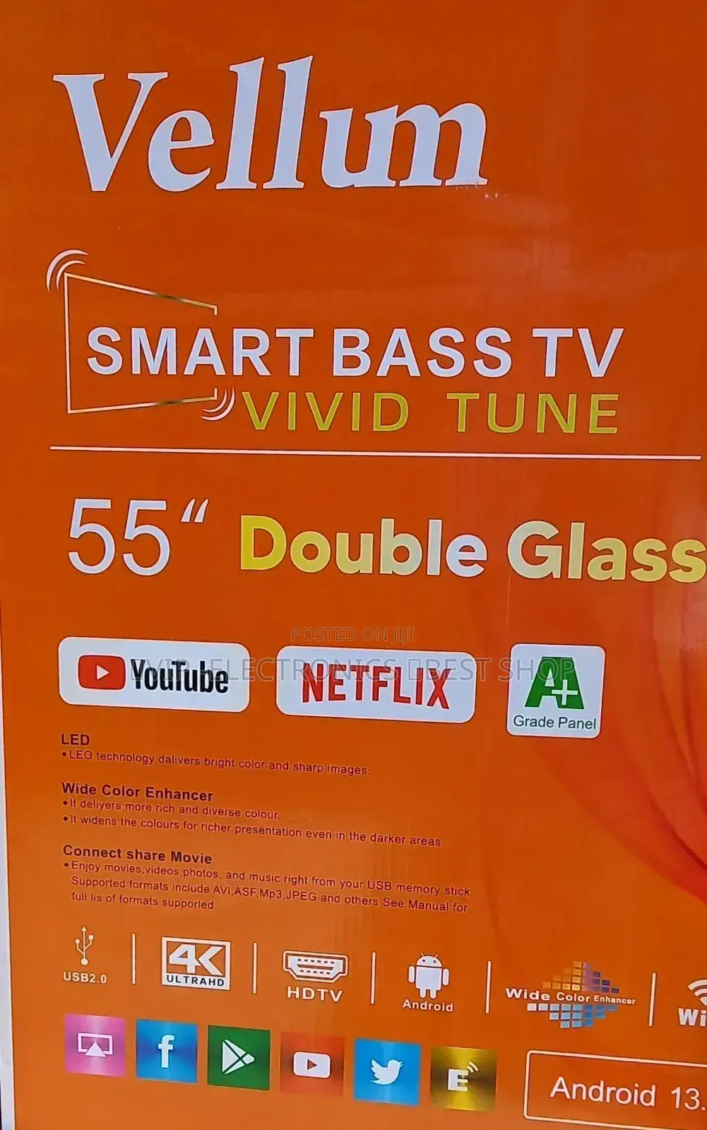 Vellum 55"Inch Smart Android 13.0 Nwe 2025 Tv
