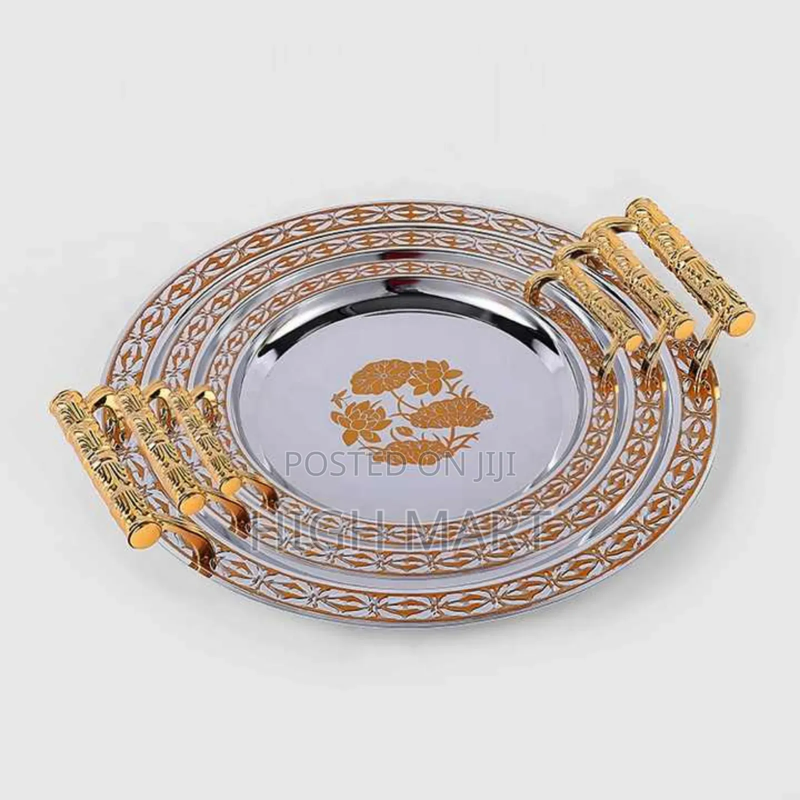 3 Sets Serving Acrylic Tray With Golden Handle
