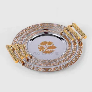 3 Sets Serving Acrylic Tray With Golden Handle