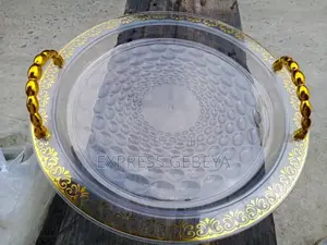 3 Sets Serving Acrylic Tray With Golden Handle