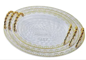 3 Sets Serving Acrylic Tray With Golden Handle
