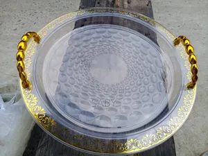 3 Sets Serving Acrylic Tray With Golden Handle