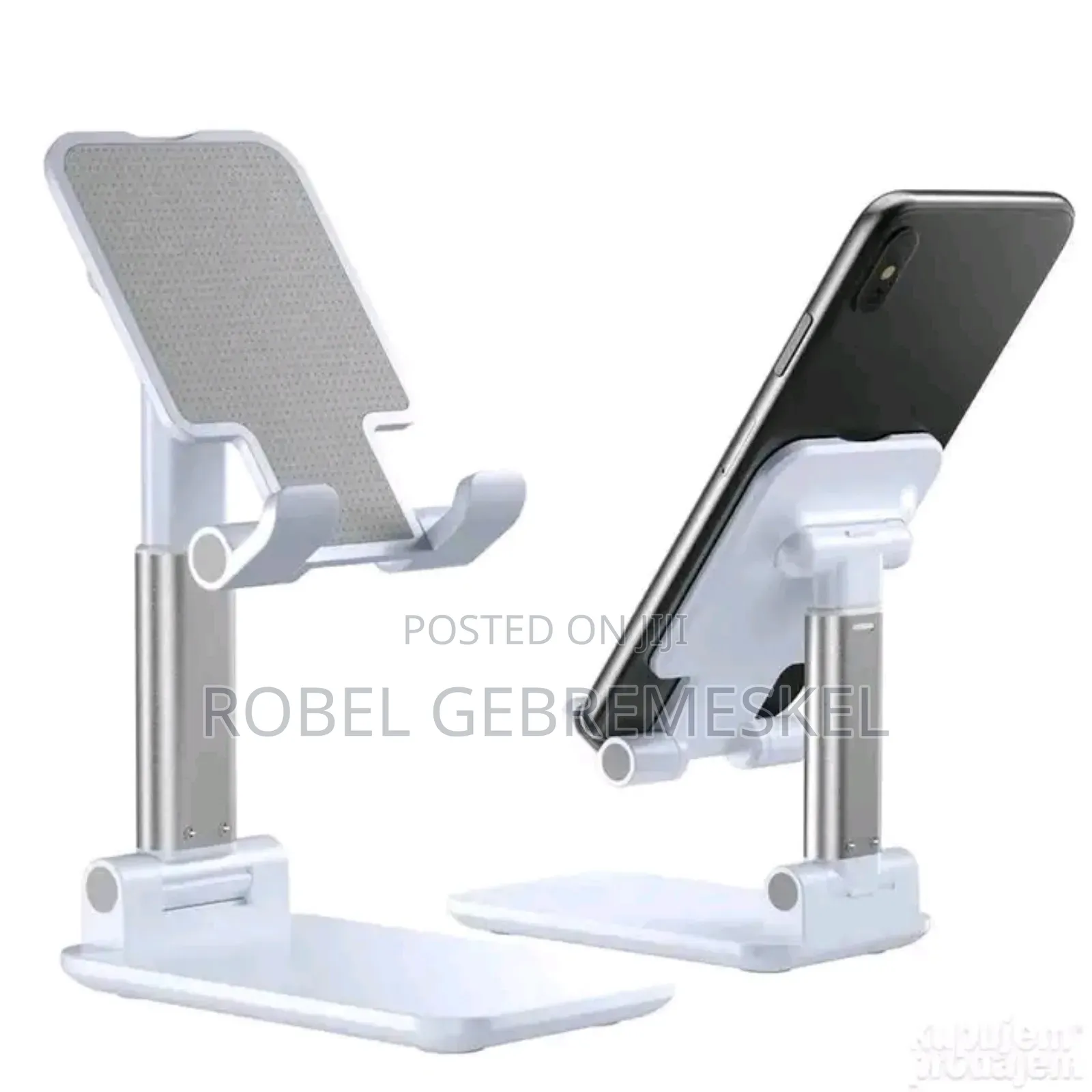 The Image Shows a White Folding Desktop Phone Stand