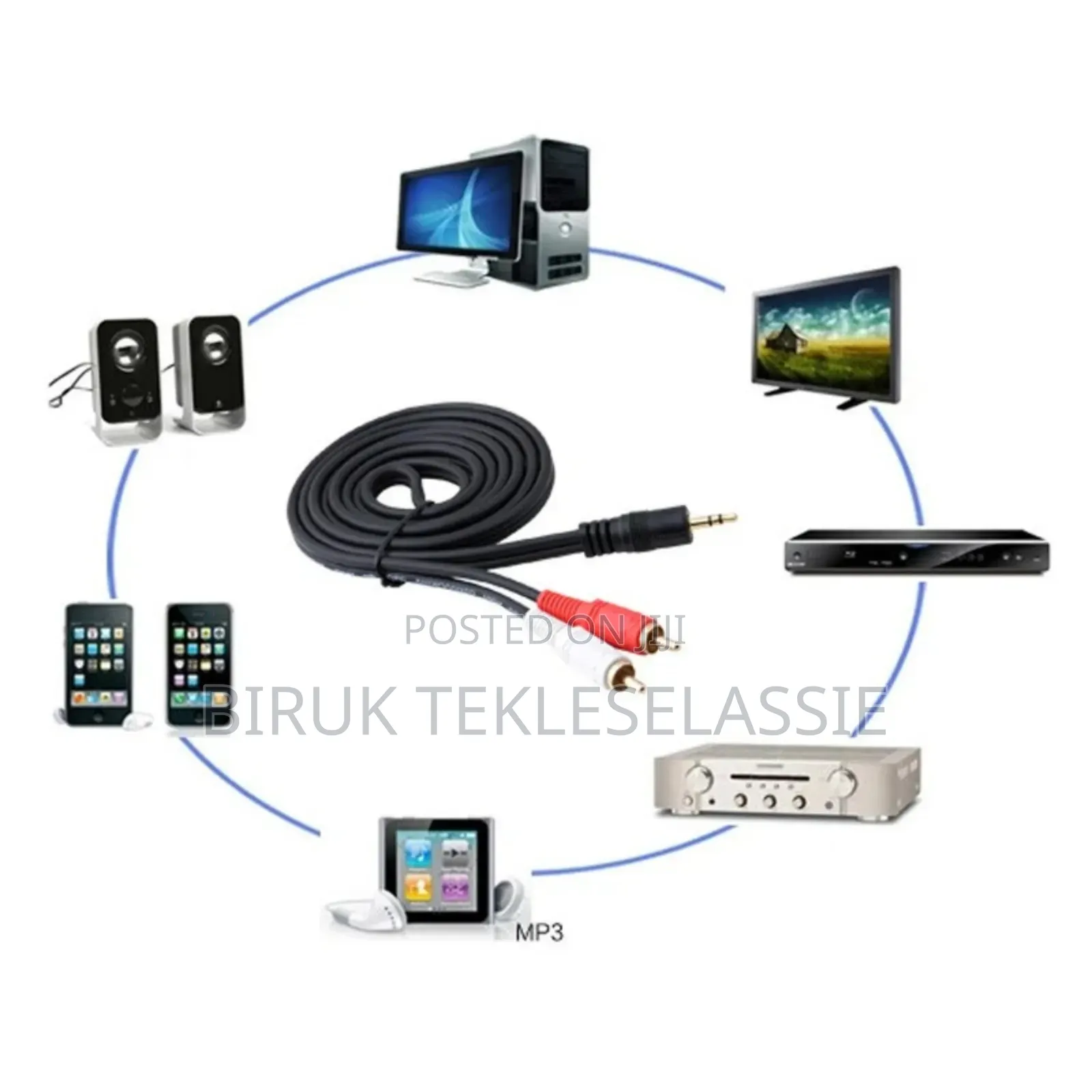 3.5mm Jack to 2 Rca Audio Cable 1 Meter