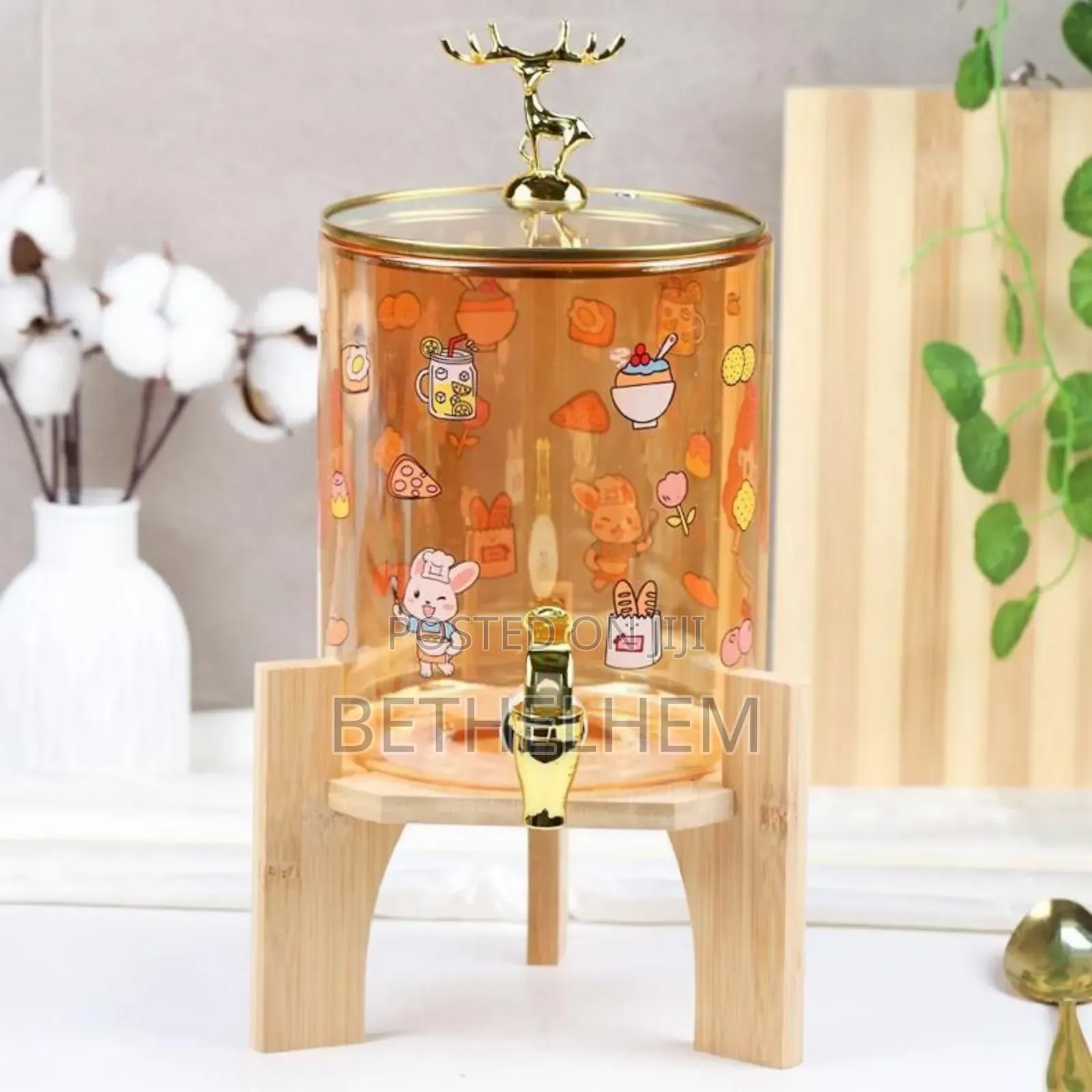 Glass Dispenser Jar Withbamboostand and 6 Drinking Glasses