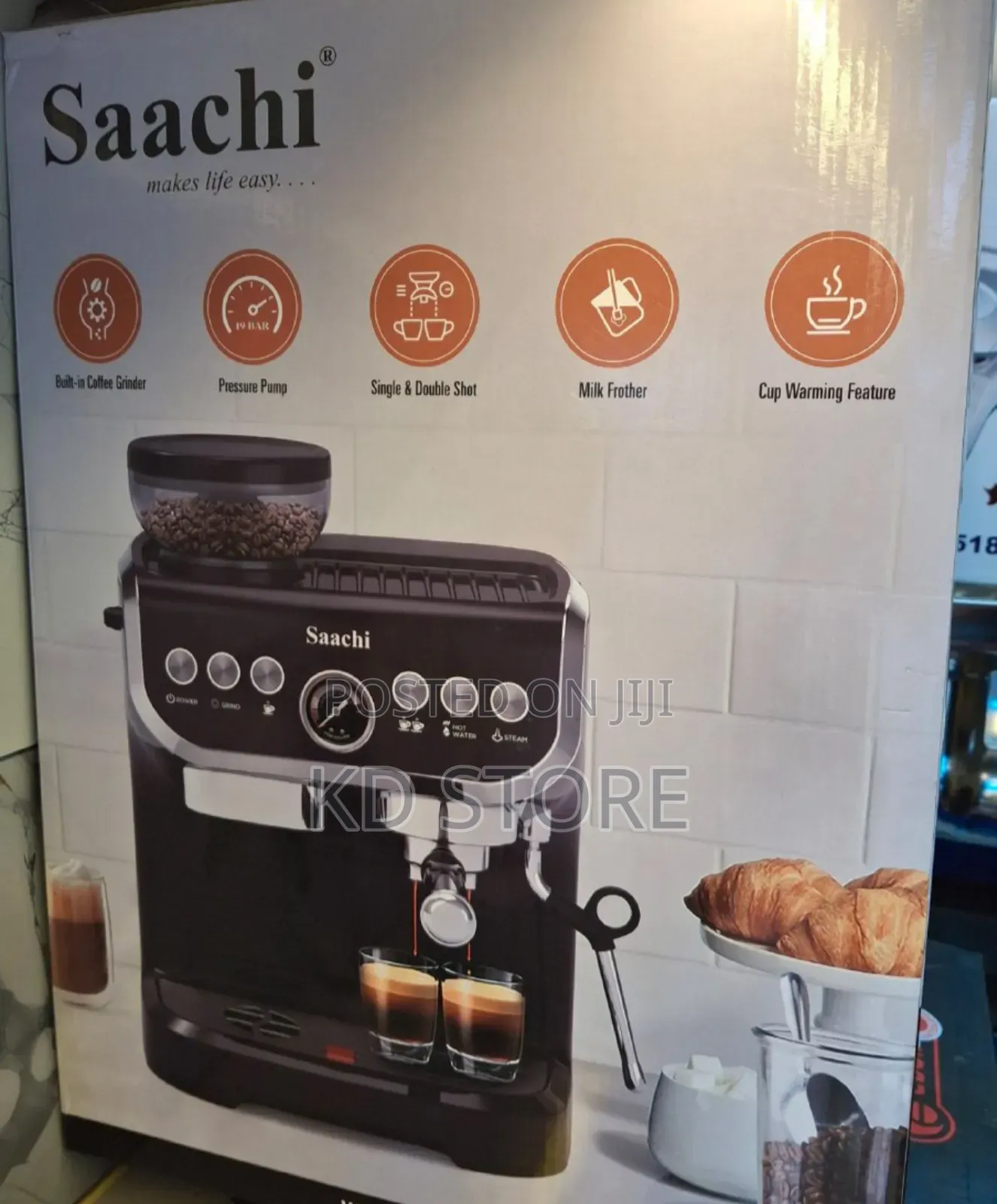 Saachi 19-Bar Coffee Maker With Built in Grinder