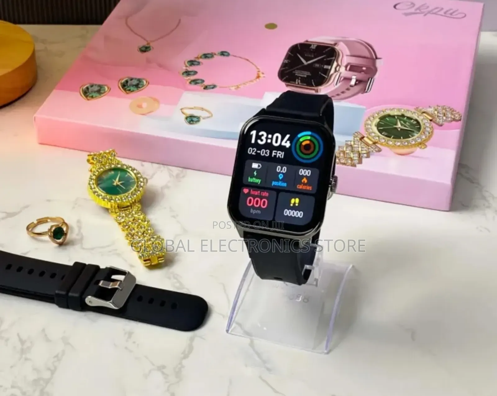የሴት Smart Watch + Extra Watch + Jewellery Sets + Extra Strap