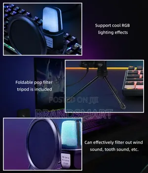 Computer Usb Condenser Cardioid Microphone RGB With Stand