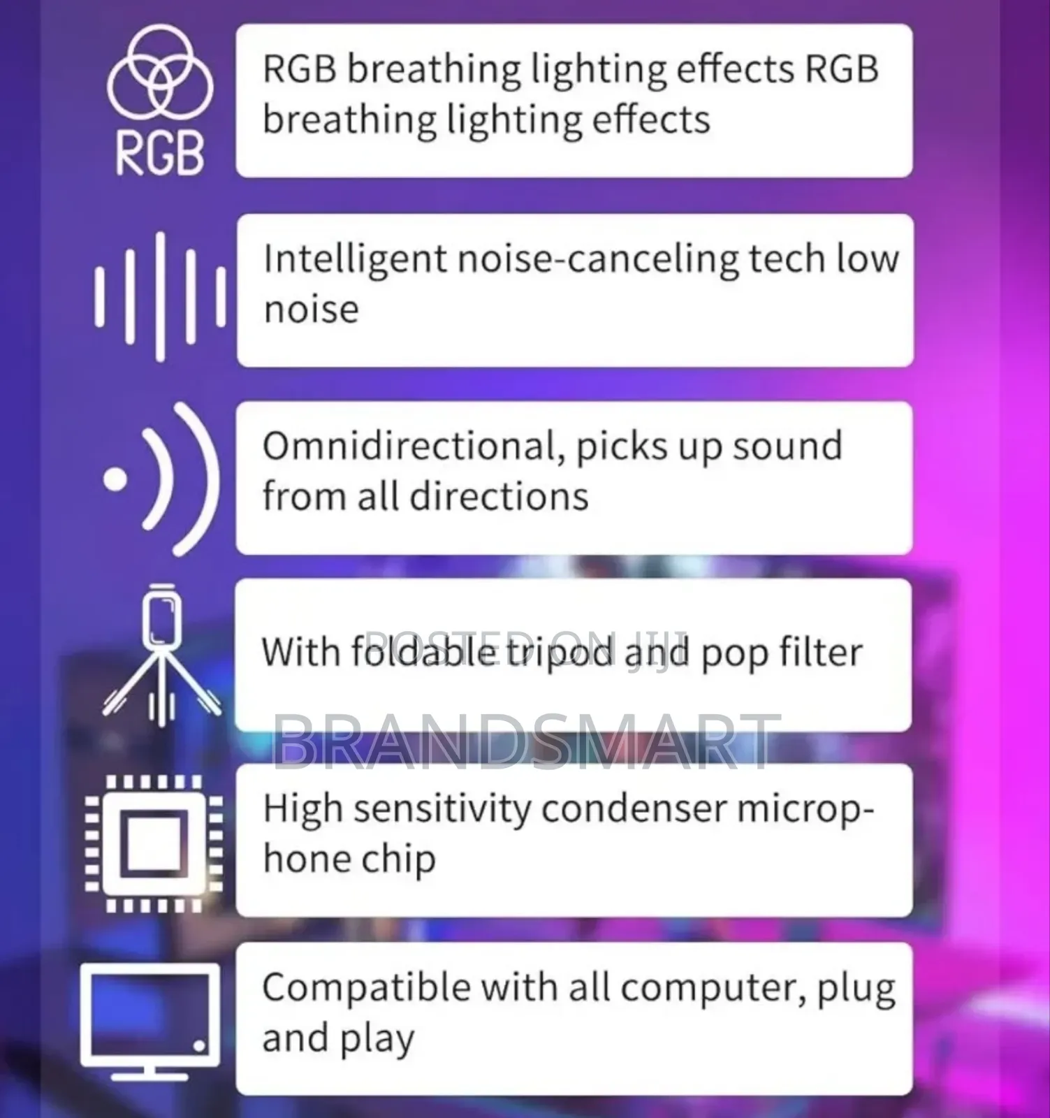 Computer Usb Condenser Cardioid Microphone RGB With Stand