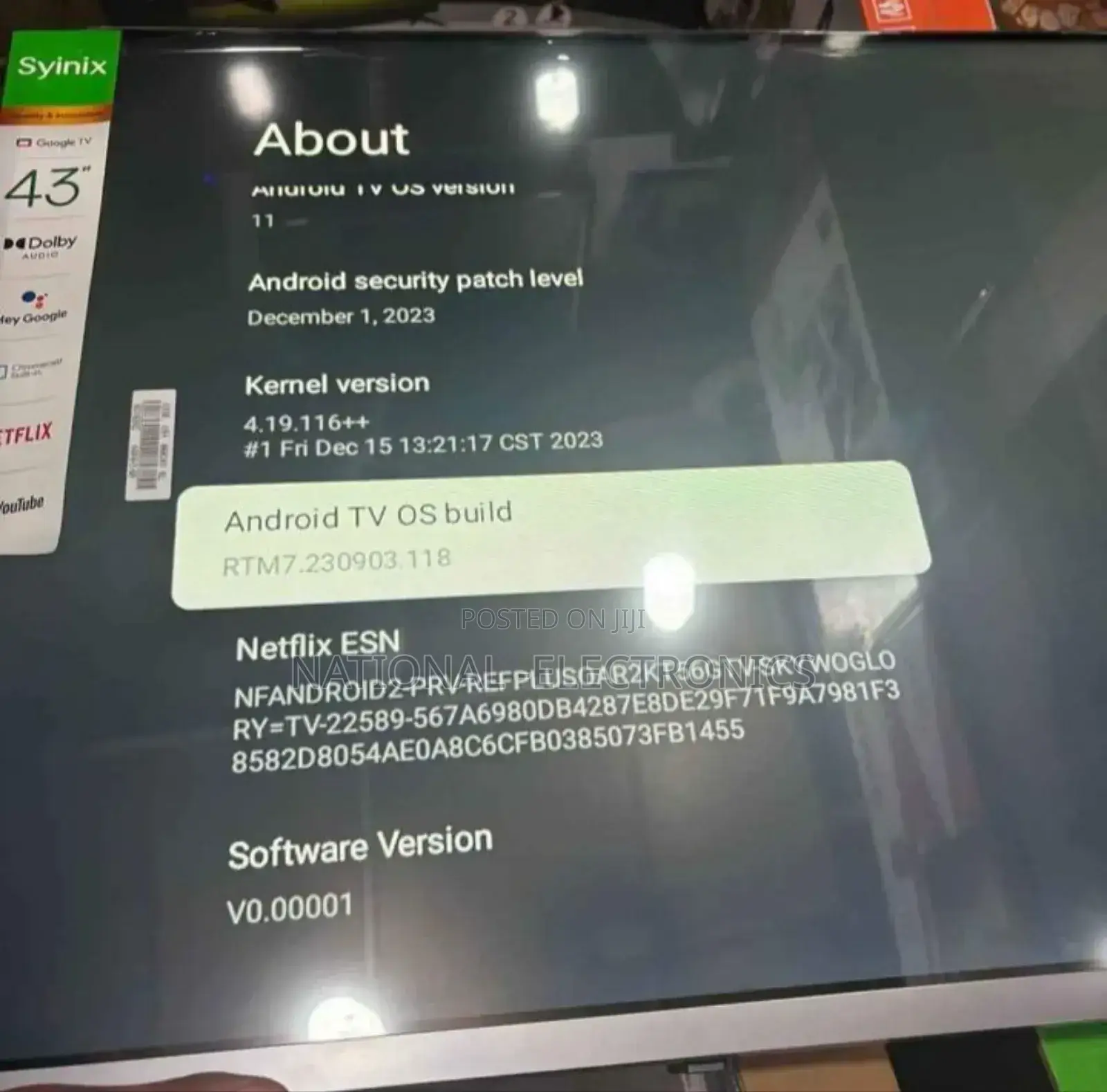 Syinix 43"Inch Tv Smart Android Frameless Tv