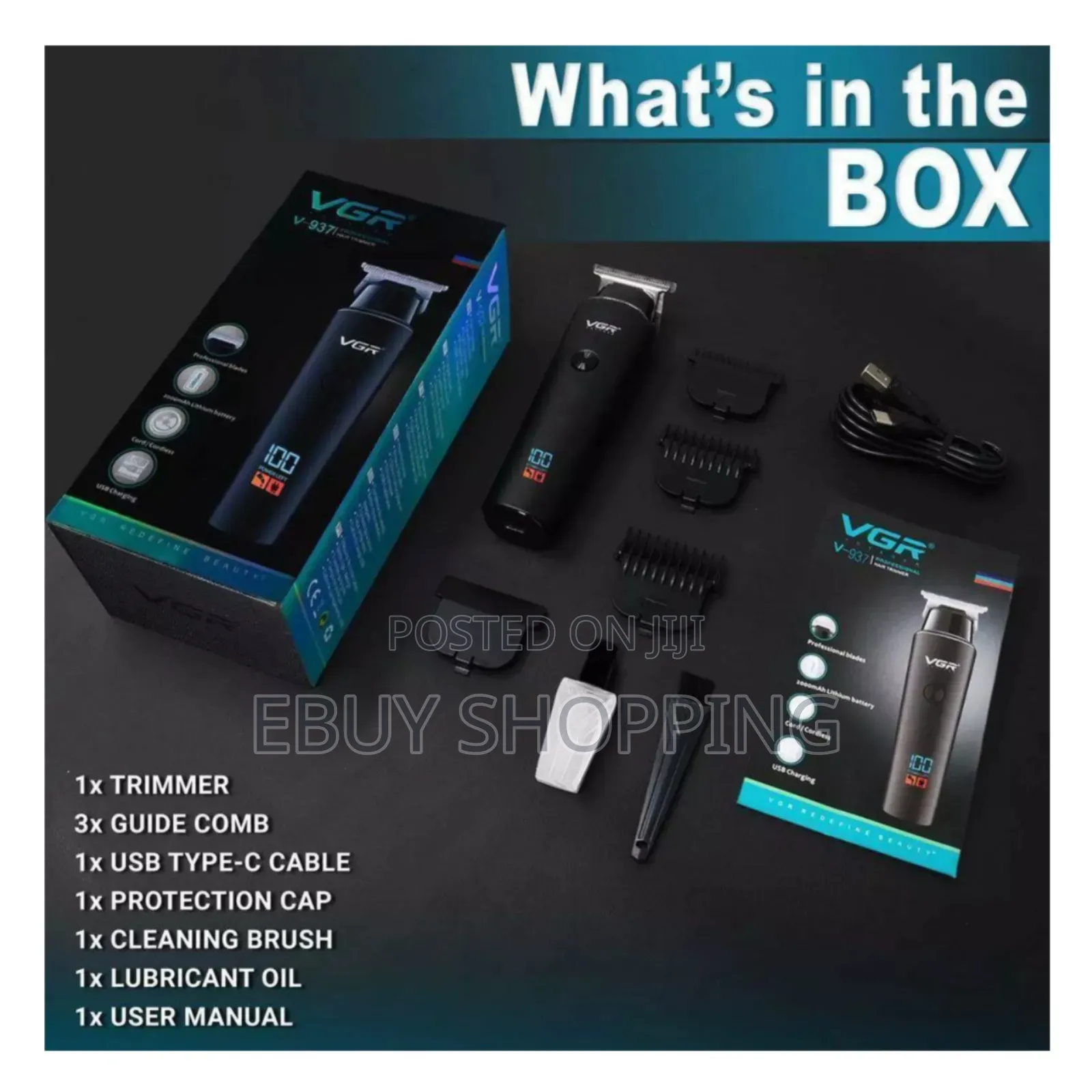 **Vgr v-937 Trimmer – Includes 3 Combs Protection Cap**