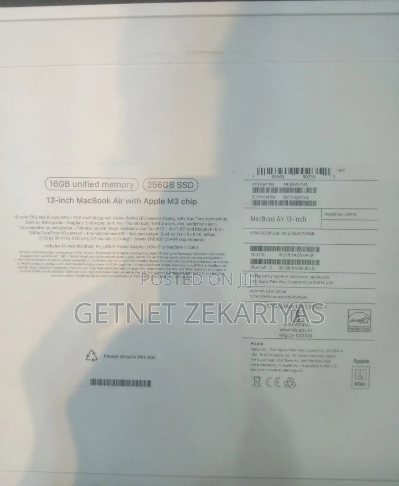 New Laptop Apple MacBook Air 16GB Apple M3 SSD 256GB