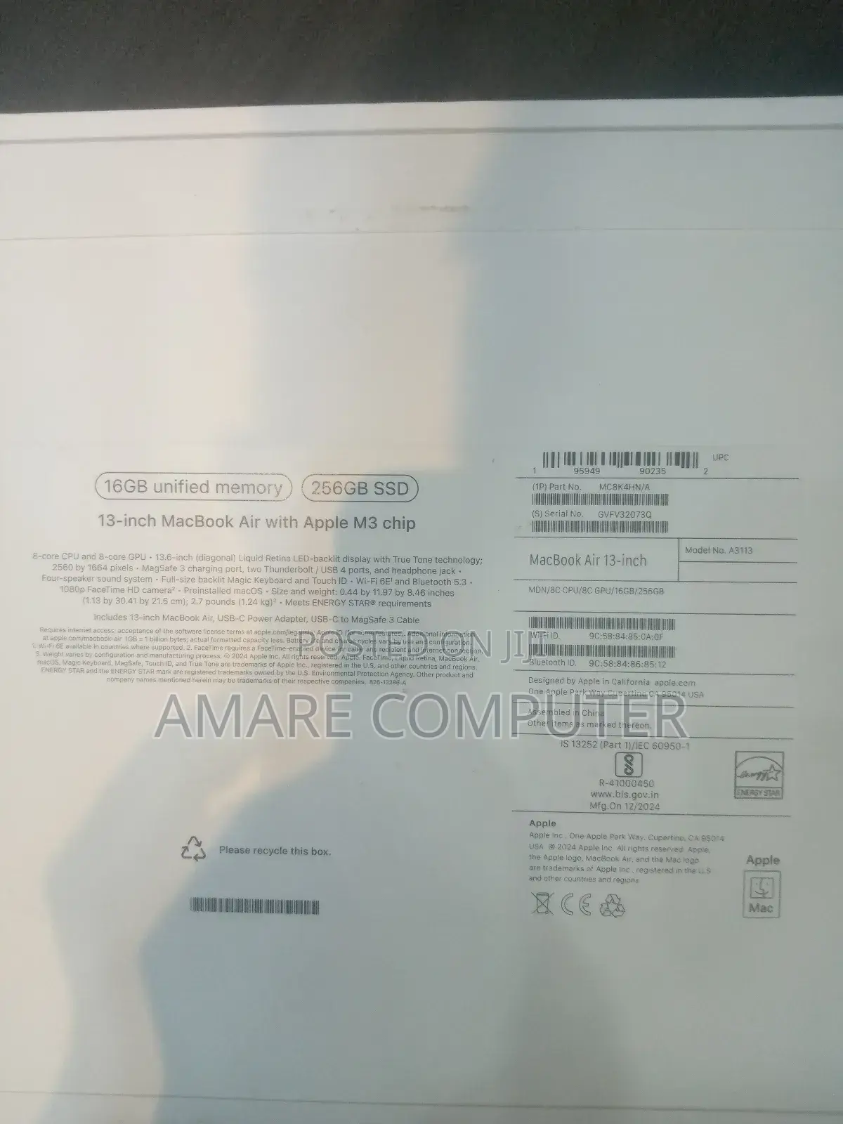 New Laptop Apple MacBook 16GB Apple M3 SSD 256GB