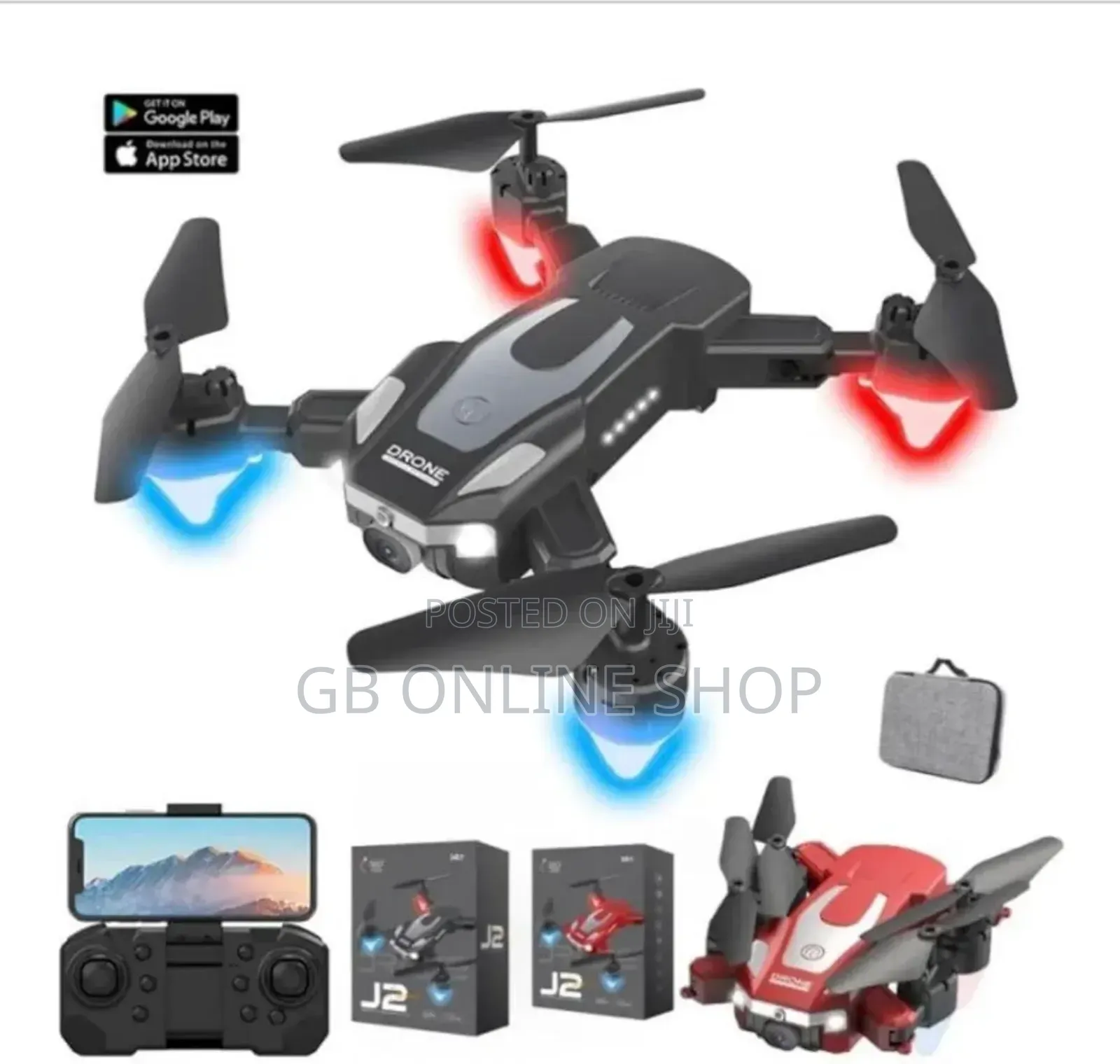 J2 Remote Control Drone Built-in Led Light Dual Hd Camera