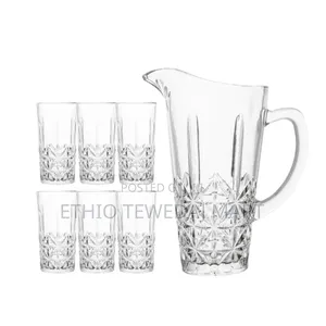 7-Piece Glassware Textured Glass Water and Serving Set