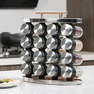 Rack 16 Set Spice Carousel Glass Jar With Rack
