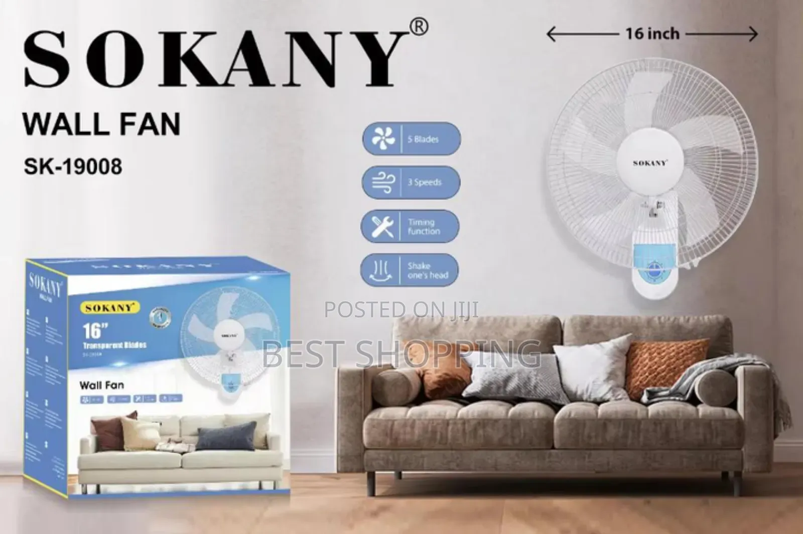 Sokany 16-Inch Wall Fan