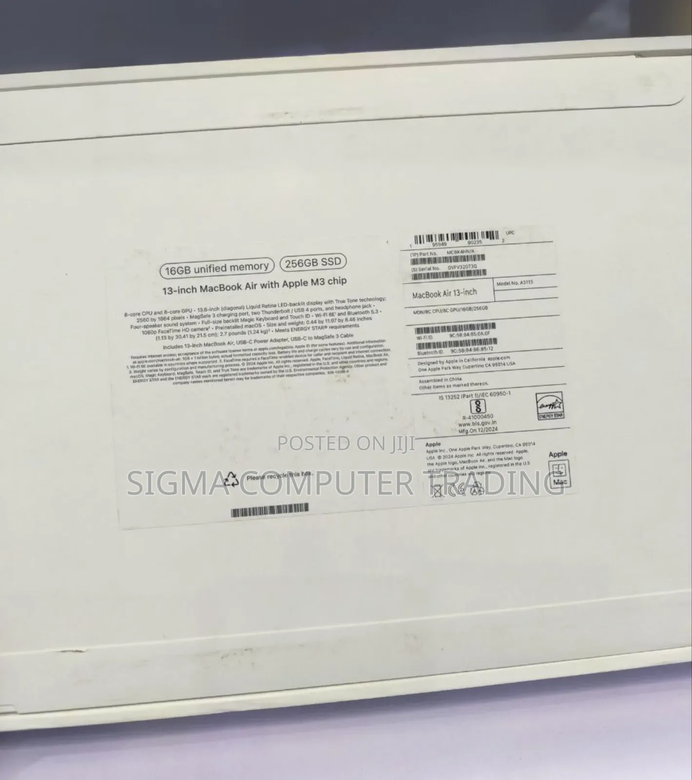 New Laptop Apple MacBook Air 16GB Apple M3 SSD 256GB