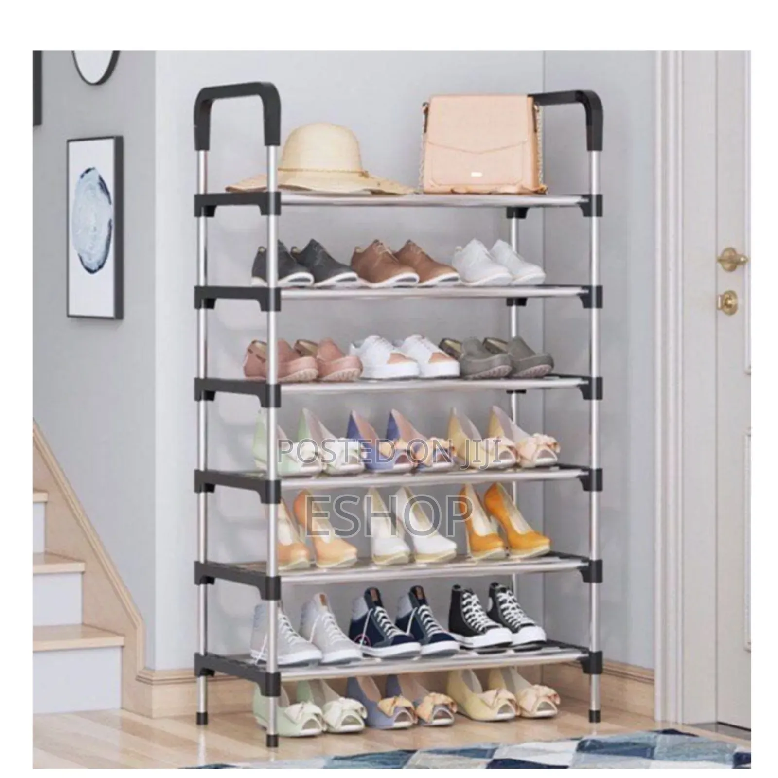 **Sleek Metal Shoe Shelf – Holds Up to 18 Pairs**