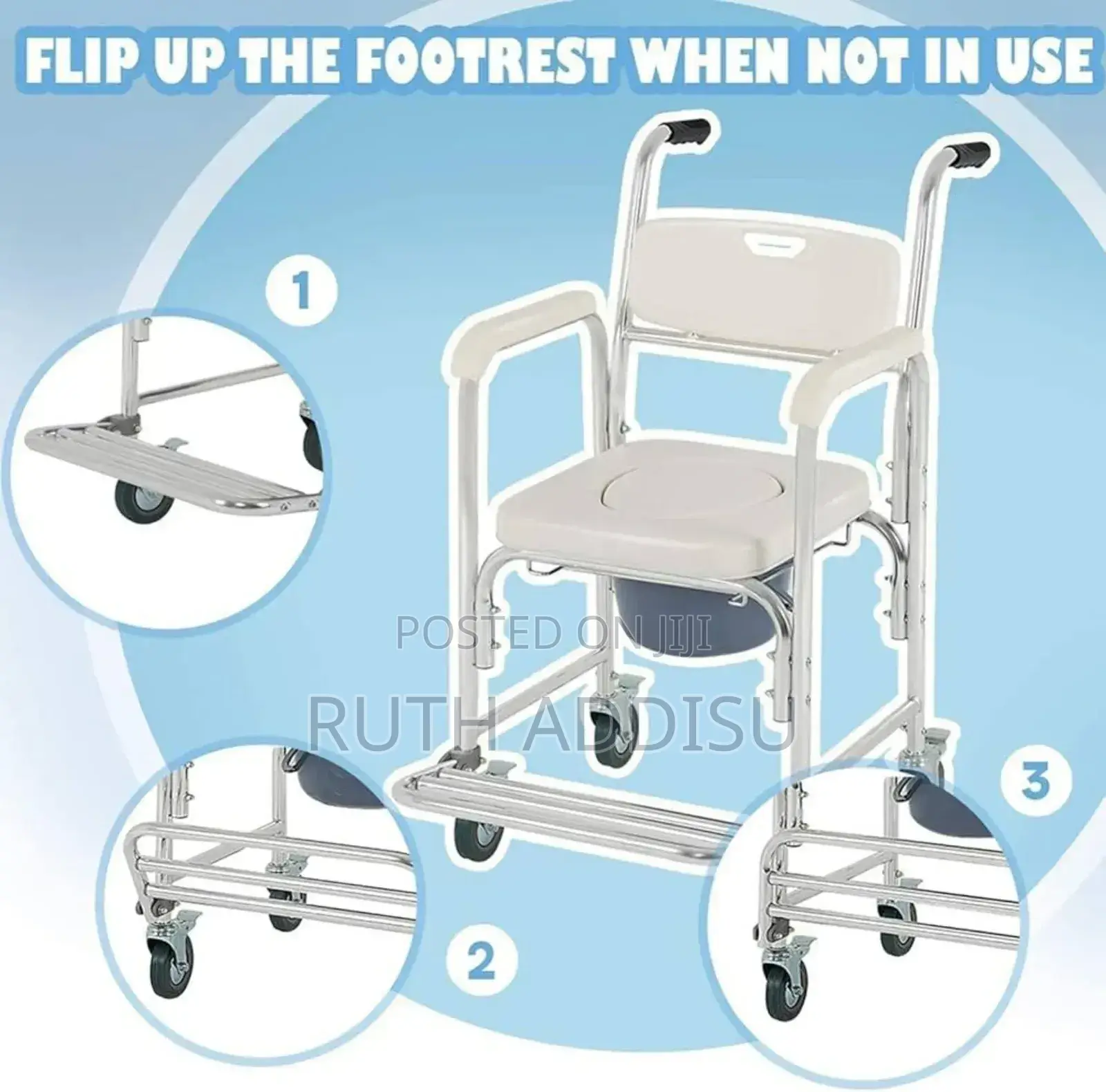 Portable Toilet Chair With Wheel Medical Equipment New