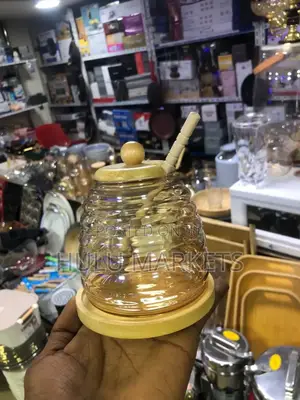 Photo - Glass Honey Gar With Wooden Lid And Dipper(የማር መቀነሺያ)
