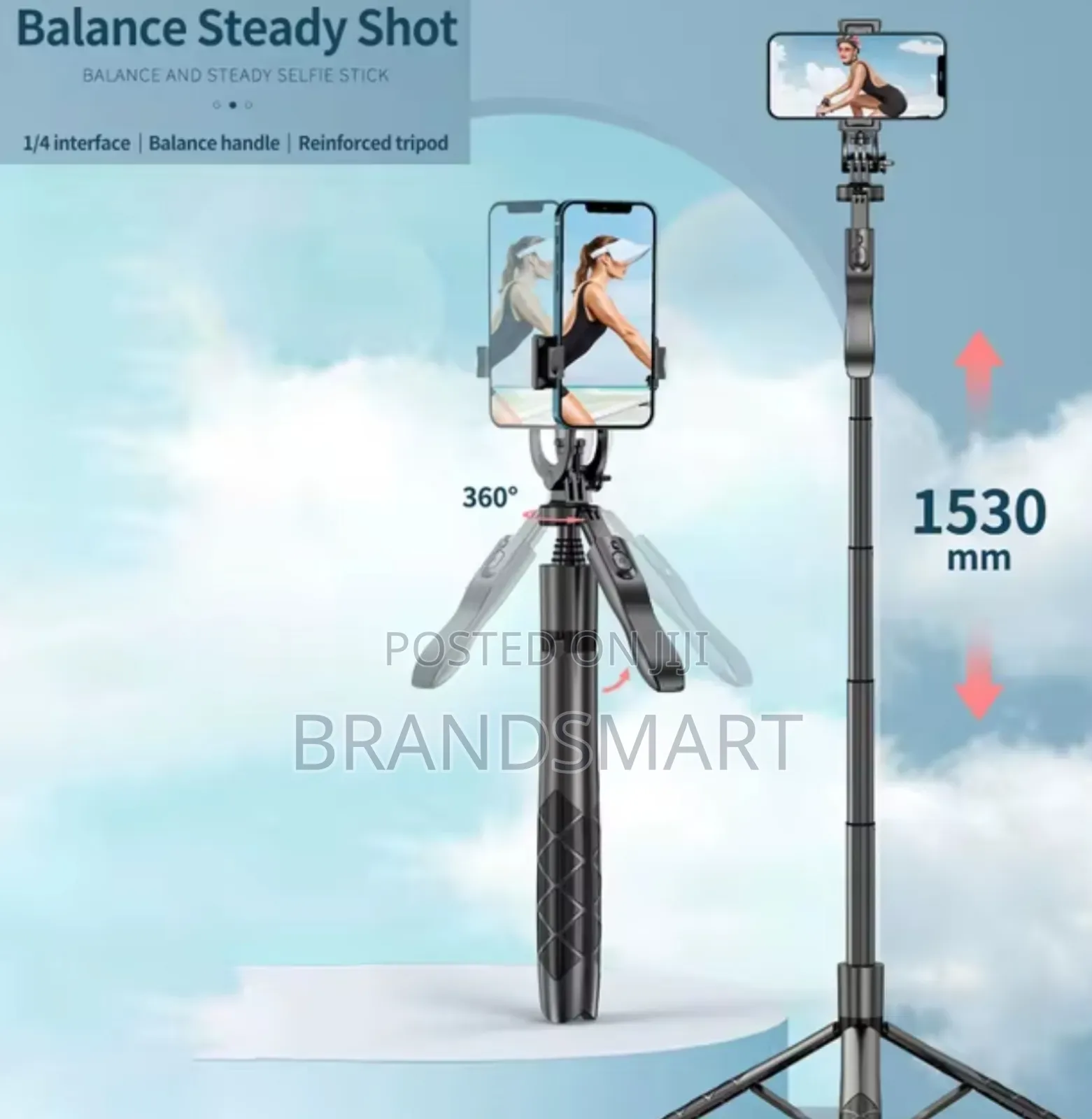 Long 360 Rotation Aluminum Selfie Stick Steady Handle Tripod