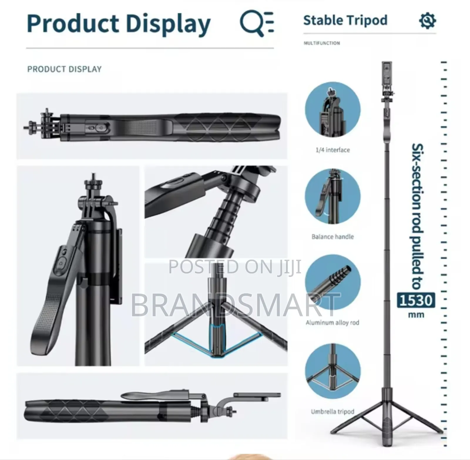 Long 360 Rotation Aluminum Selfie Stick Steady Handle Tripod