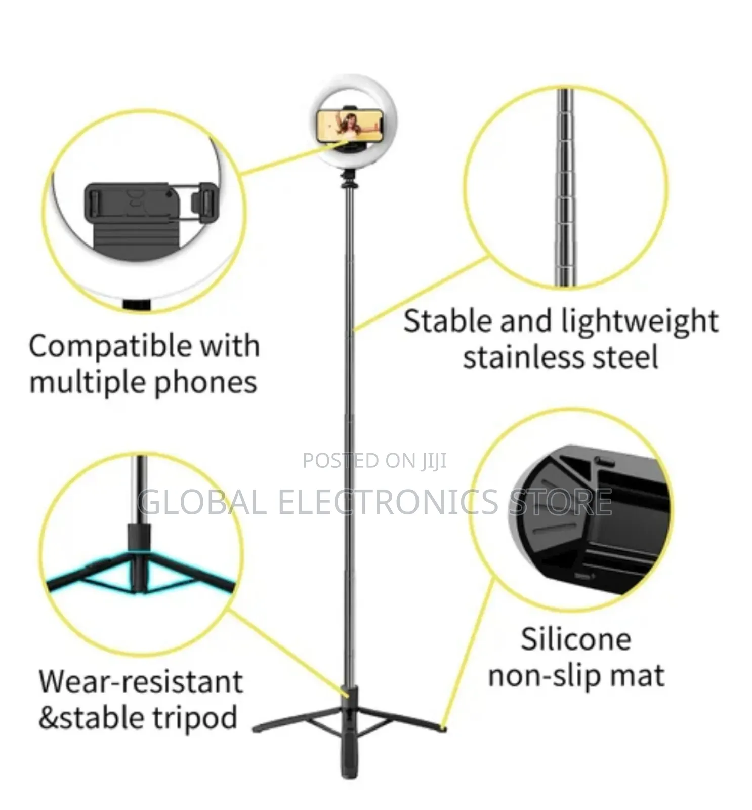 Selfi Stick Tripod With Ring Light, 10 Inch