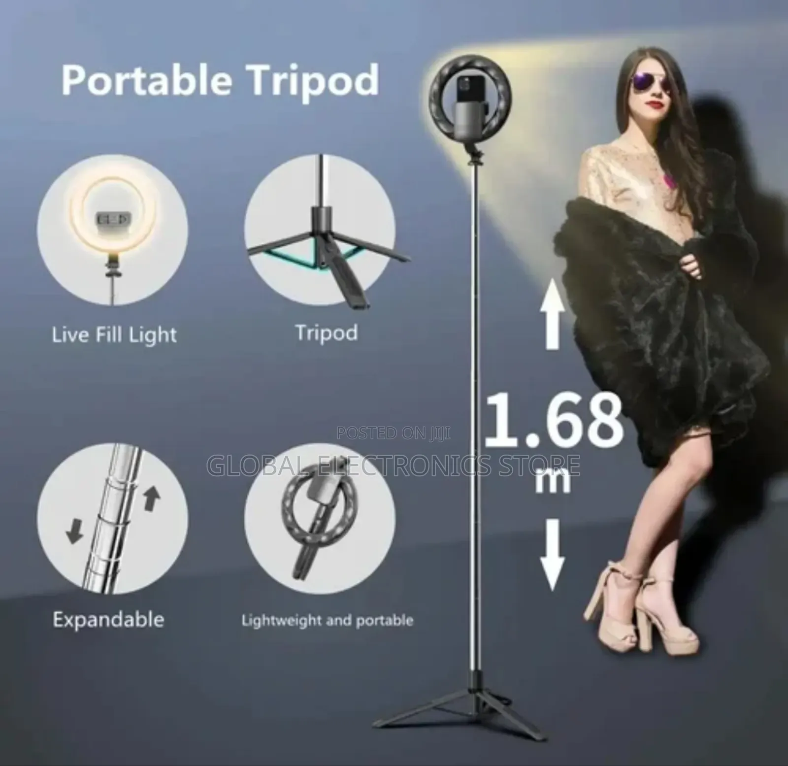 Selfi Stick Tripod With Ring Light, 10 Inch