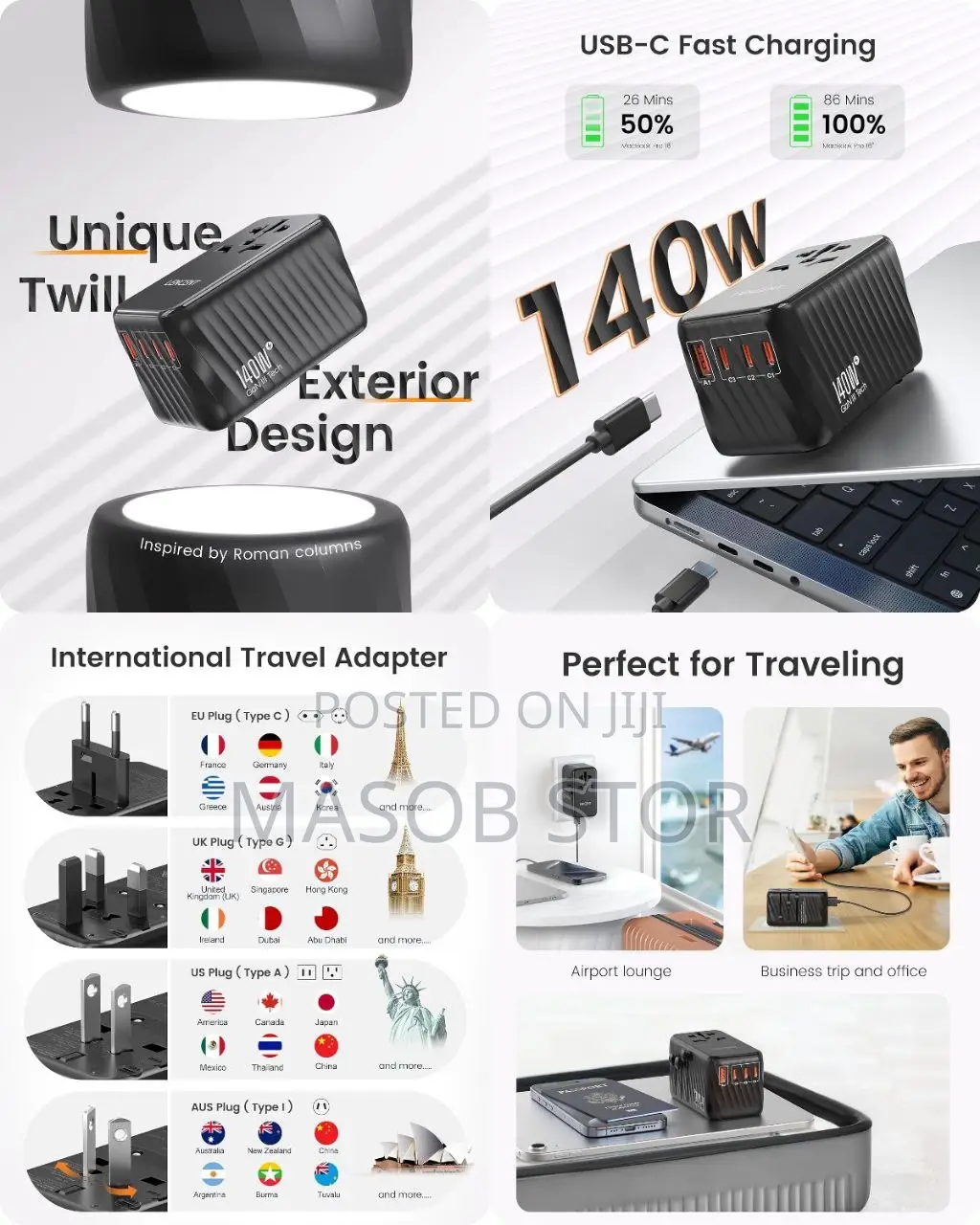 Lencent 140w Universal Travel Adapter(Cable Not Included)