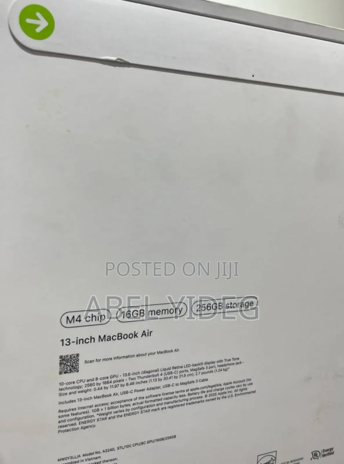 New Laptop Apple MacBook Air 16GB Apple M4 SSD 256GB