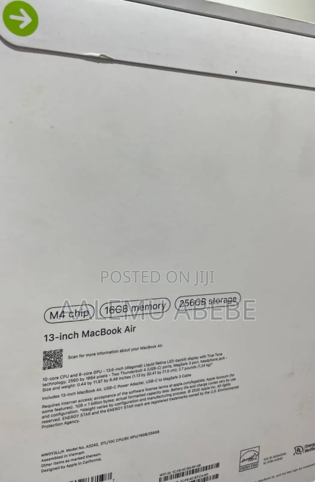 New Laptop Apple MacBook Air 16GB Apple M4 SSD 256GB