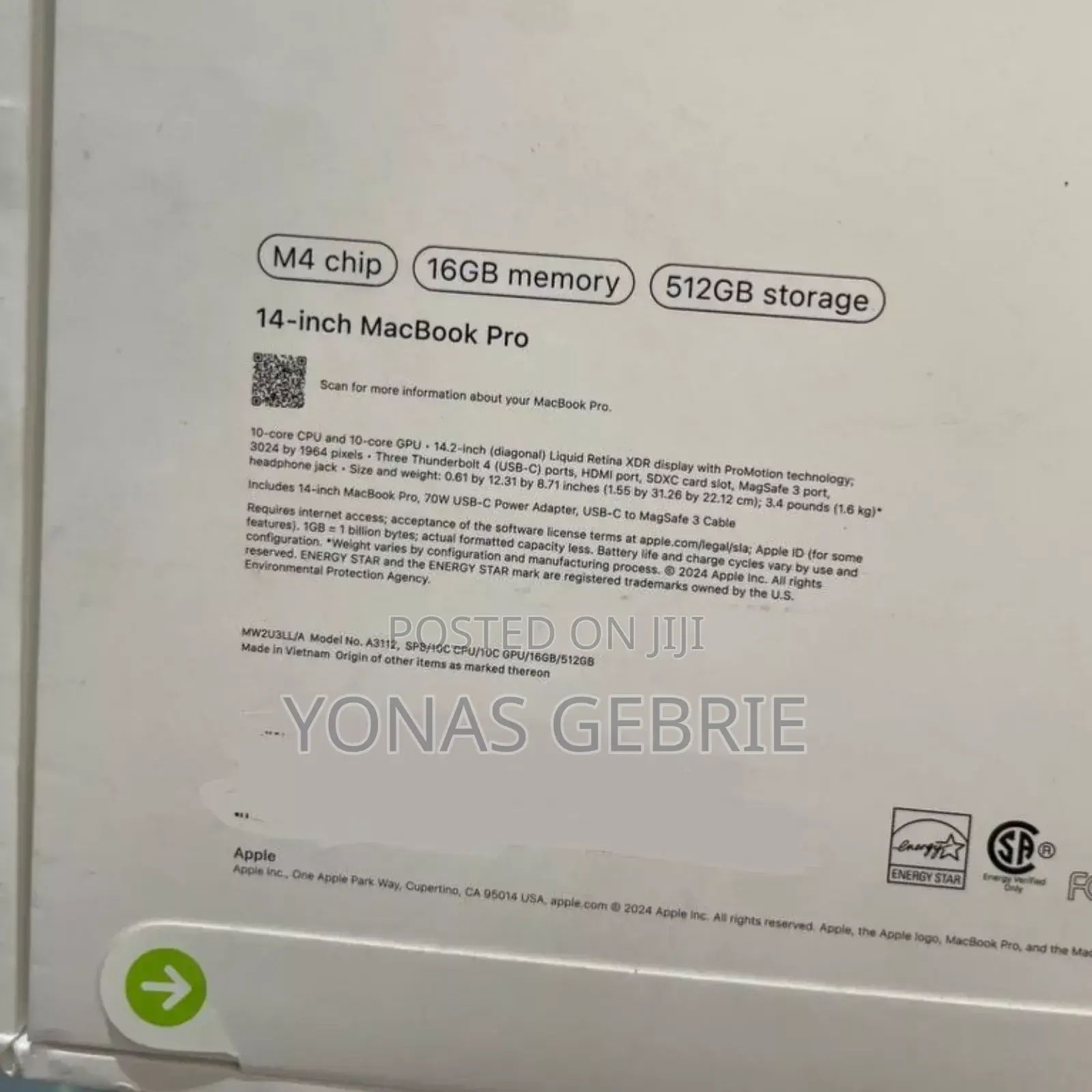 New Apple MacBook Pro 2024 M4 Max 14-Inch 16GB Apple M4 SSD 512GB