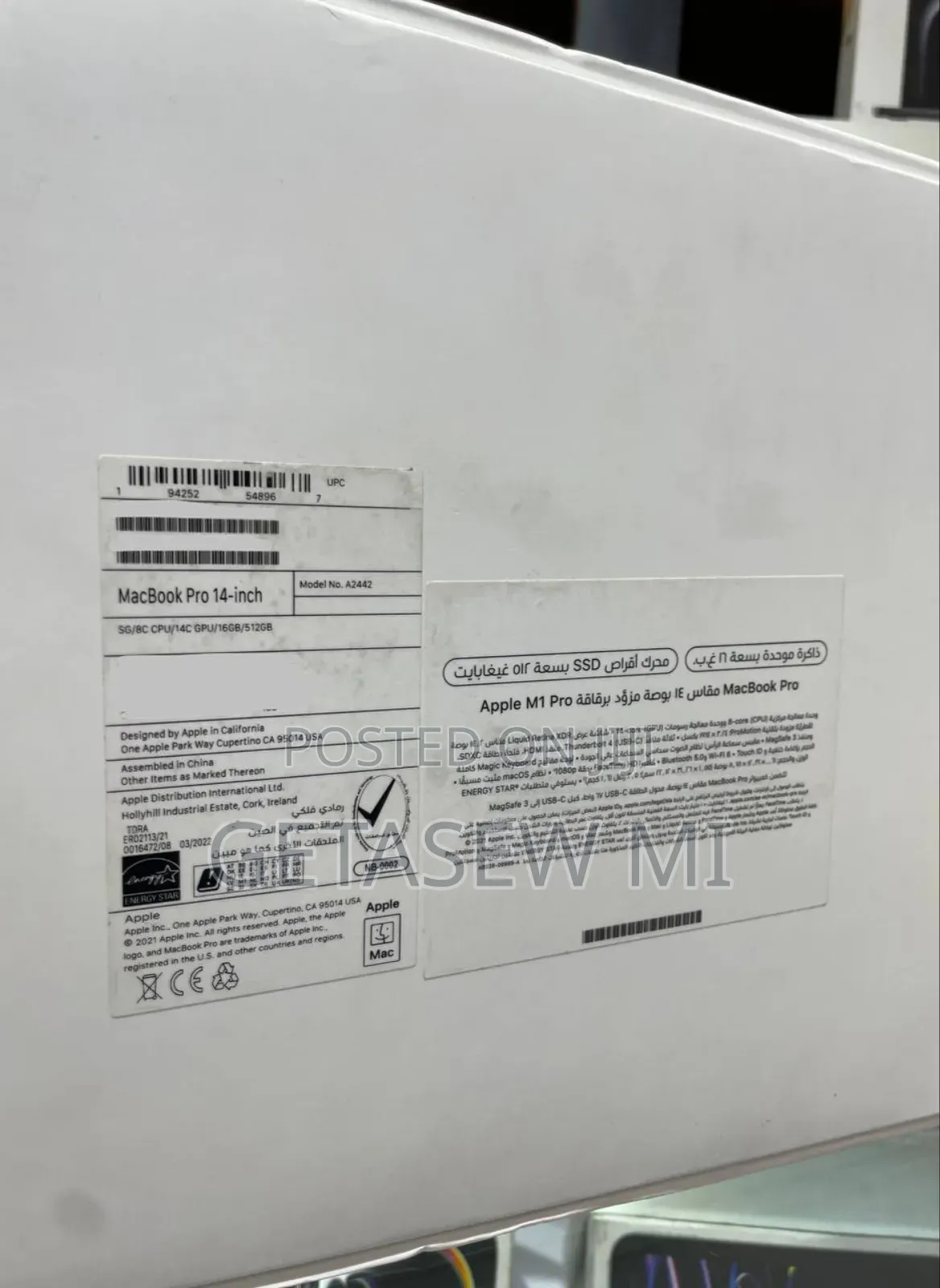 New Laptop Apple MacBook Pro 2021 M1 16GB Apple M1 Pro SSD 512GB