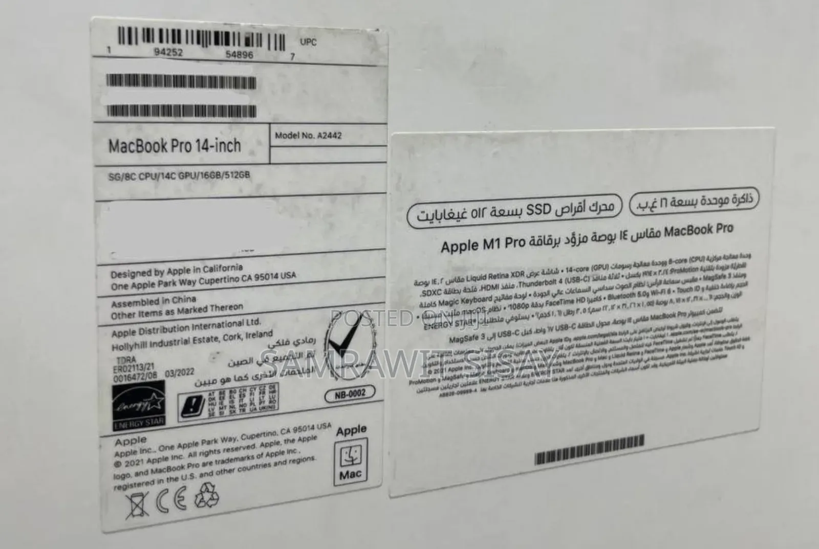 New Laptop Apple MacBook Pro M1 16GB Apple M1 SSD 512GB