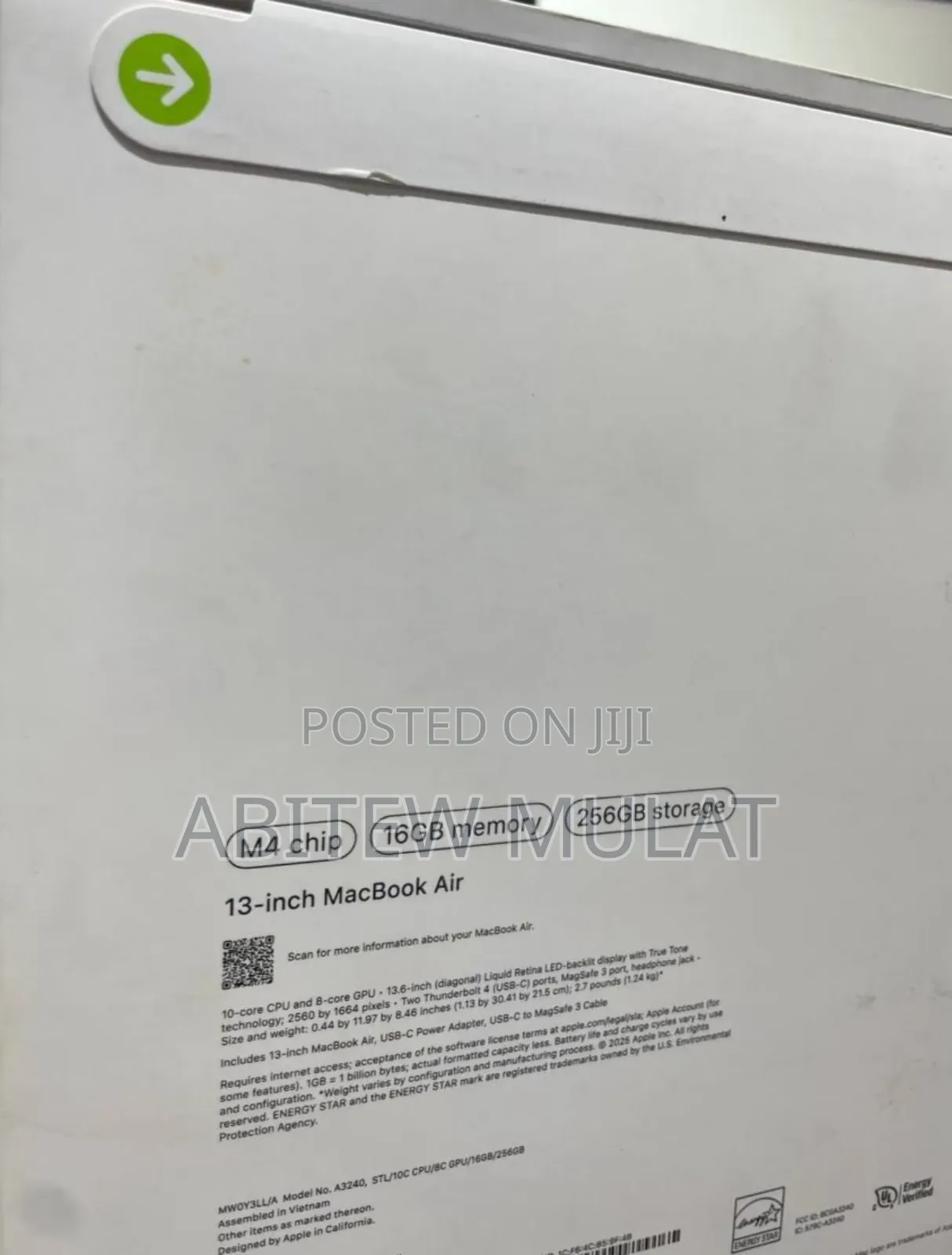 New Laptop Apple MacBook Air 2024 M3 13-Inch 16GB Apple M4 SSD 256GB