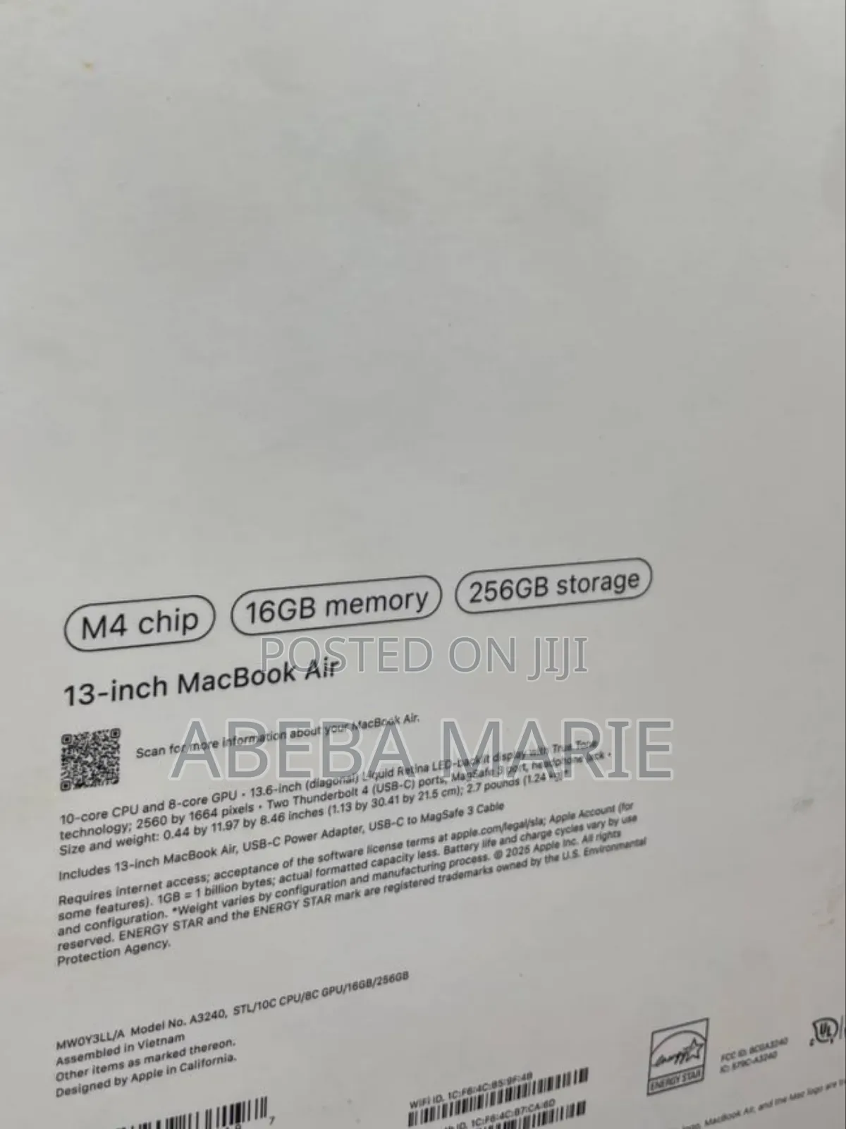 New Laptop Apple MacBook Air 2024 M3 13-Inch 16GB Apple M4 SSD 256GB