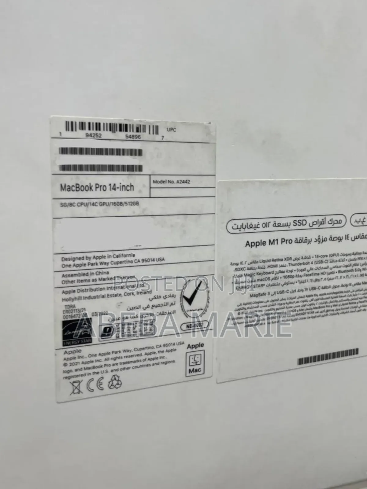 New Laptop Apple MacBook Pro M1 16GB Apple M1 SSD 512GB