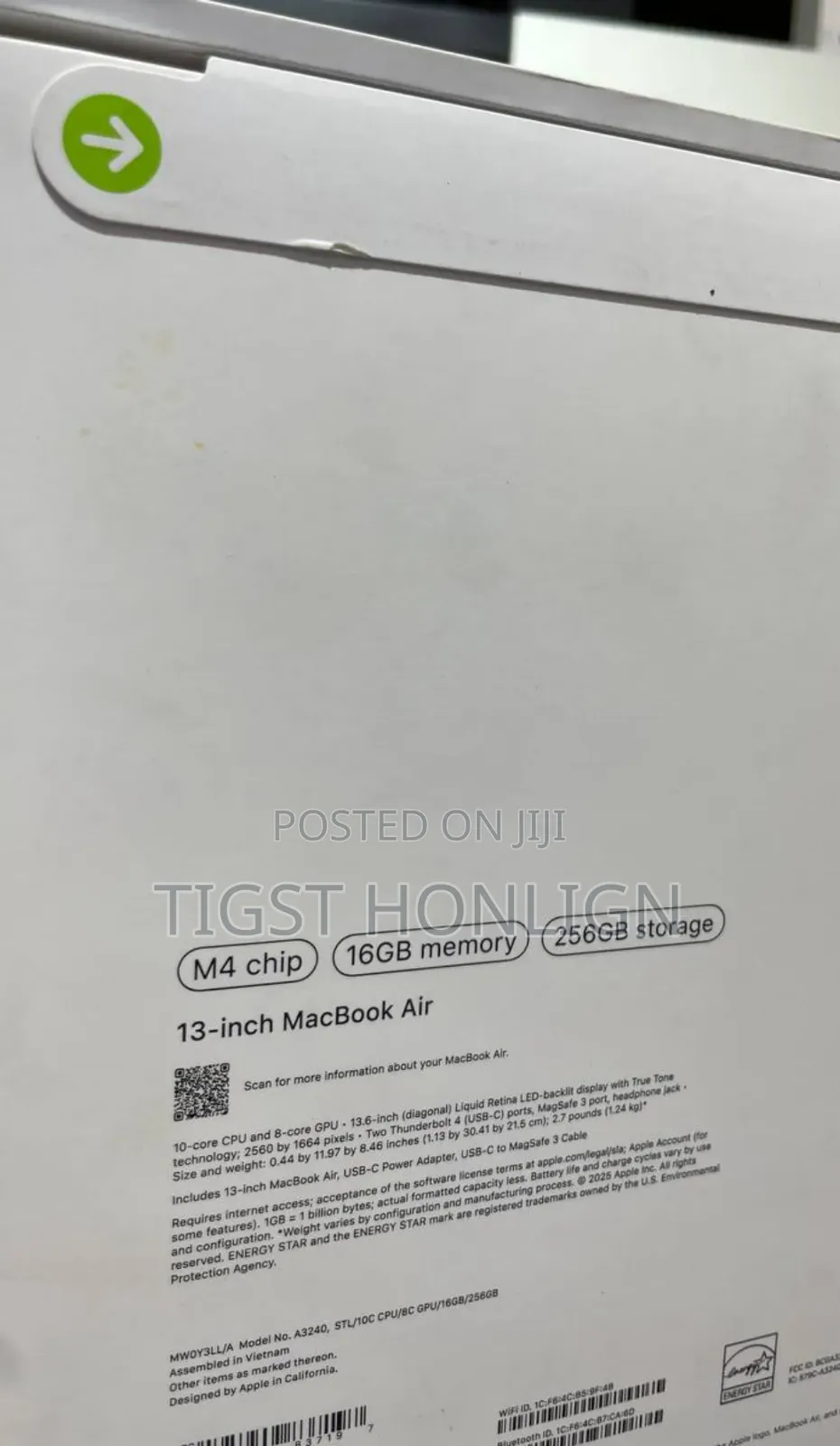 New Laptop Apple MacBook Air 16GB Apple M4 SSD 256GB