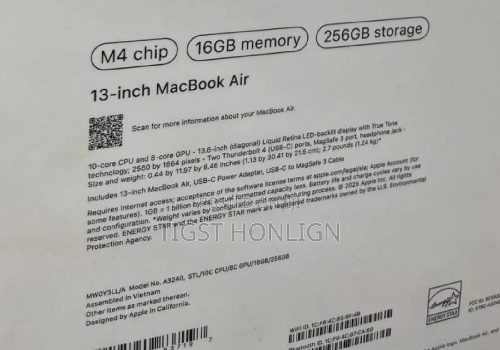 New Laptop Apple MacBook Air 16GB Apple M4 SSD 256GB